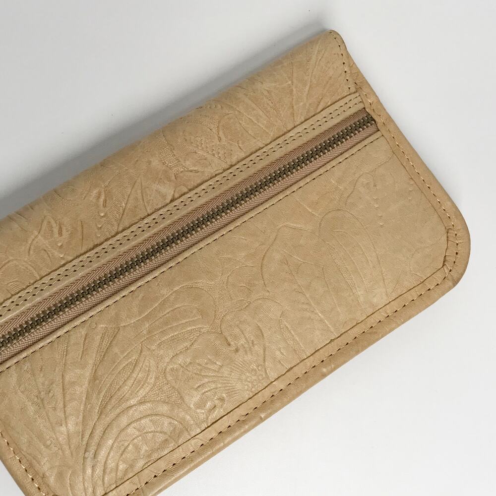 American Leather Co Tan Tooled Envelope Wallet Small Clutch Wristlet Leather - Picture 7 of 11